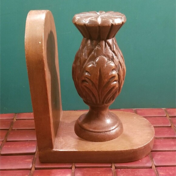Vintage Mid Century Hand Carved Wood Pineapple Bookend 7"x6"x4" - Picture 3 of 4